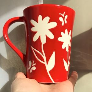 2007 Starbucks flower butterfly mug red and white